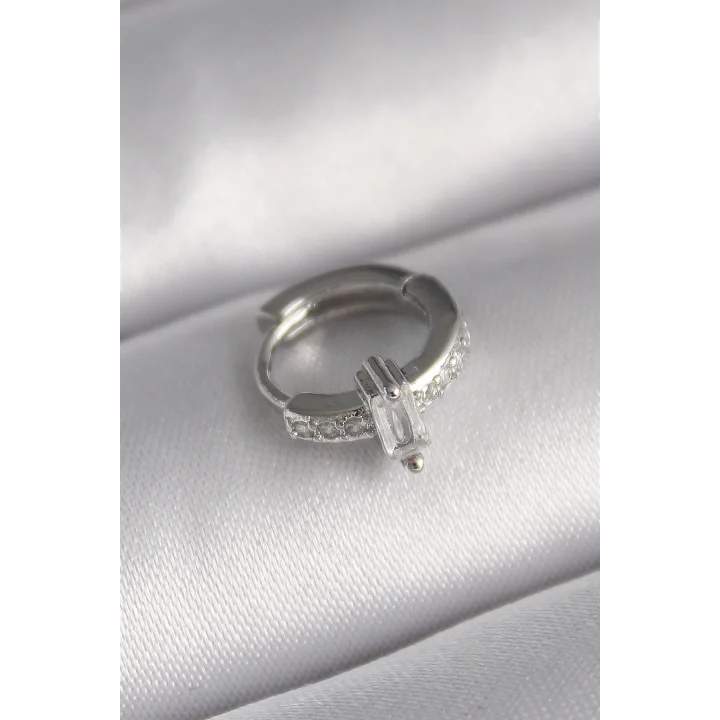Mey İthalat® 316L Çelik Gümüş Renk Zirkon Taşlı Tragus Piercing