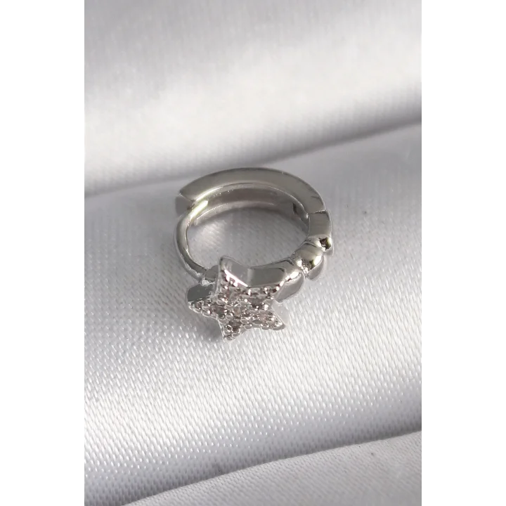 Mey İthalat® 316L Çelik Gümüş Renk Zirkon Taşlı Yıldız Model Tragus Piercing