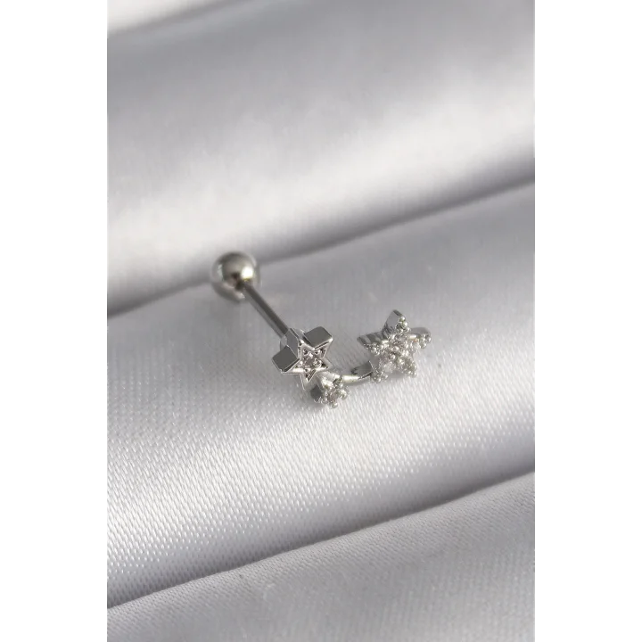 Mey İthalat® 316L Çelik Gümüş Renk Zirkon Taşlı Yıldız Tragus Piercing
