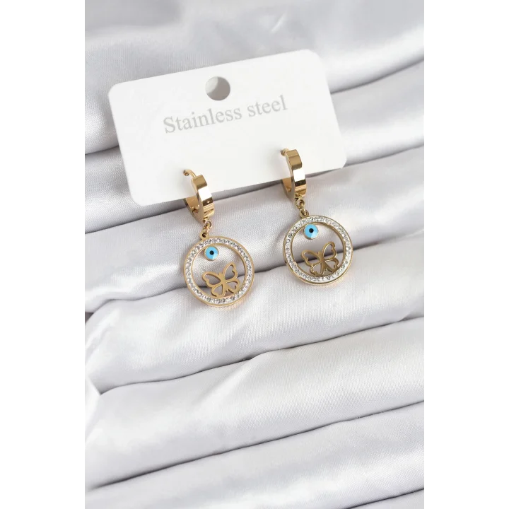 Mey İthalat® 316L Çelik Halka Kelebek Kadın Küpe