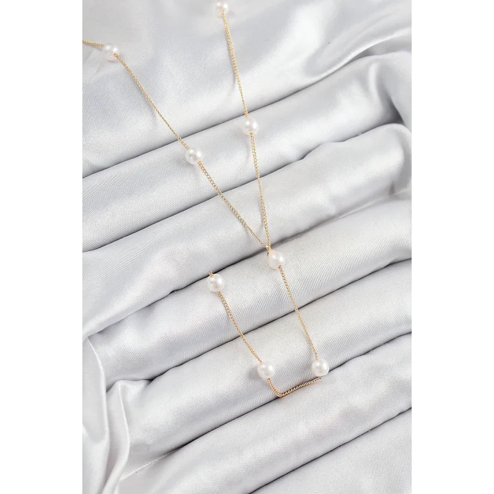 Mey İthalat® Pirinç İnci Figürlü Y Model Gold Renk Kadın Kolye