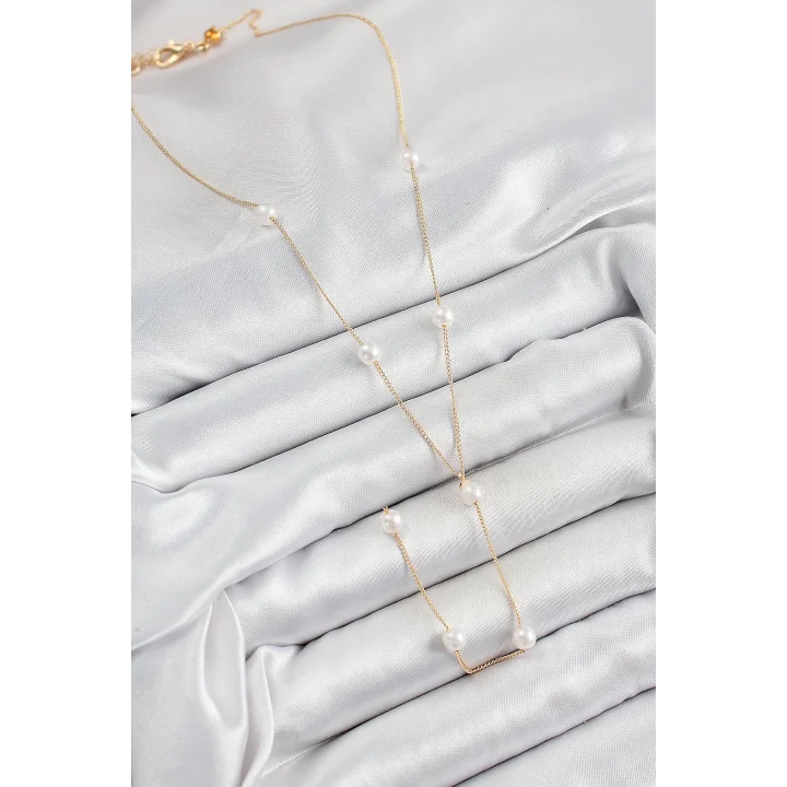 Mey İthalat® Pirinç İnci Figürlü Y Model Gold Renk Kadın Kolye