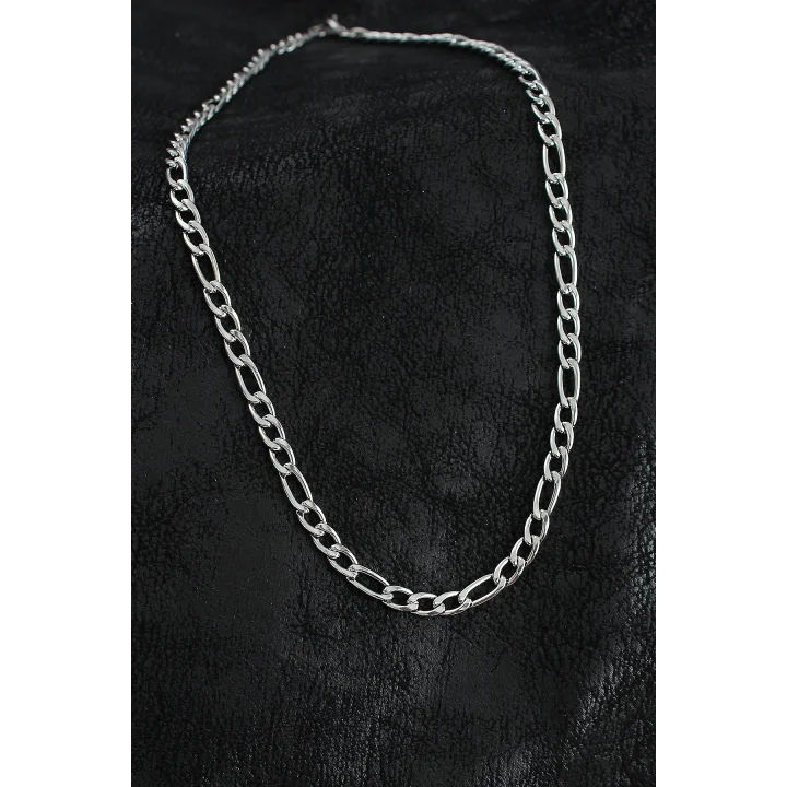 Mey İthalat® 316L Çelik Kalın Figaro Zincir Model Gümüş Renk Erkek Kolye