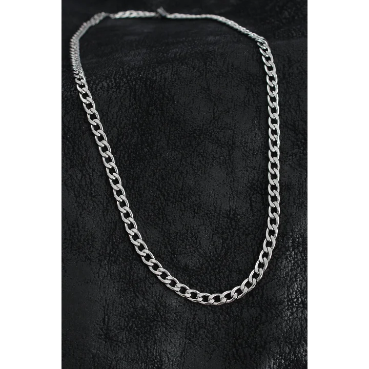 Mey İthalat® 316L Çelik Kalın Klasik Zincir Model Gümüş Renk Erkek Kolye