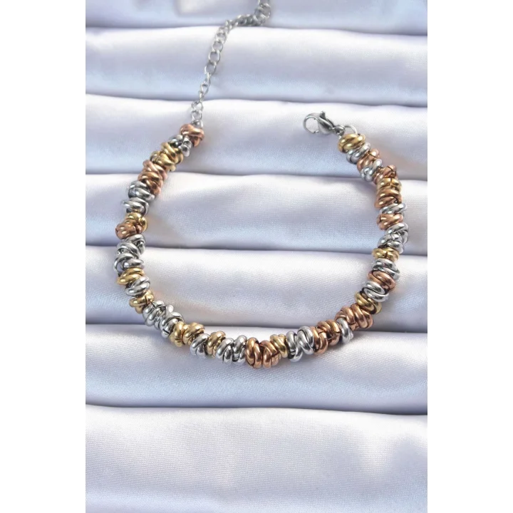 Mey İthalat® 316L Çelik Karışık Renkli İç İçi Geçmeli Bombeli Bileklik