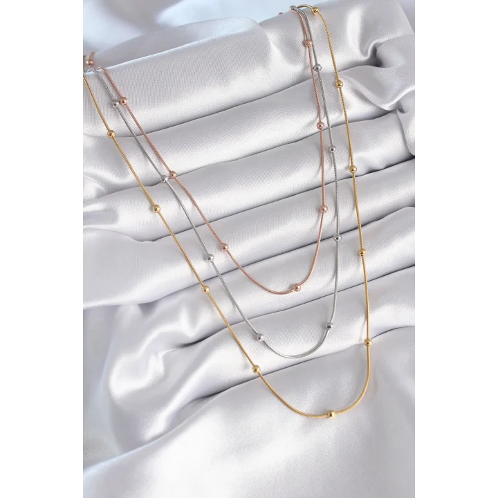 Mey İthalat® 316L Çelik Mix Renk 3lü Topçuk Detay Kadın Kolye