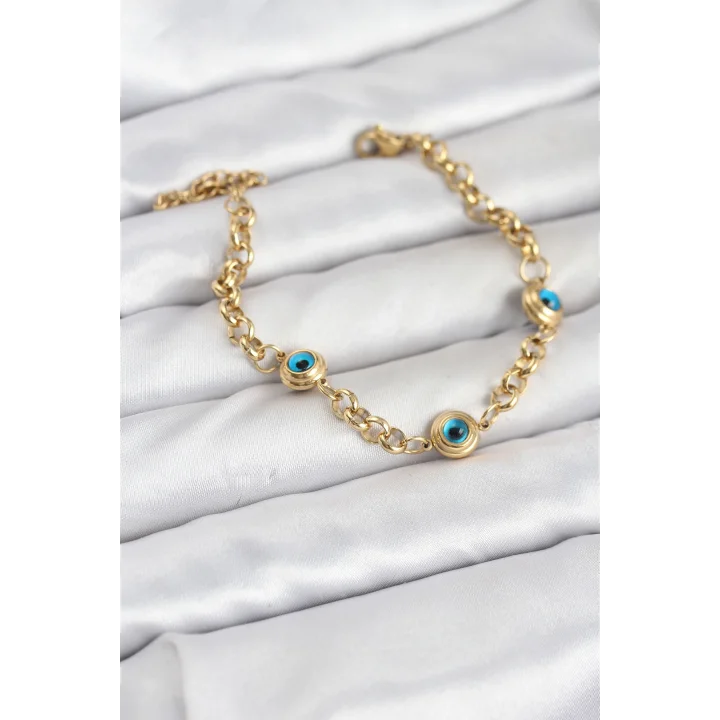 Mey İthalat® 316L Çelik Nazar Model Gold Renk Kadın Bileklik