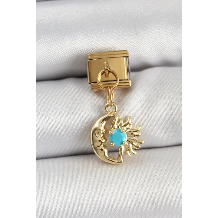 Mey İthalat® 316L Çelik Sallantılı Ay Ve Güneş Model Gold Renk Nomination Charm