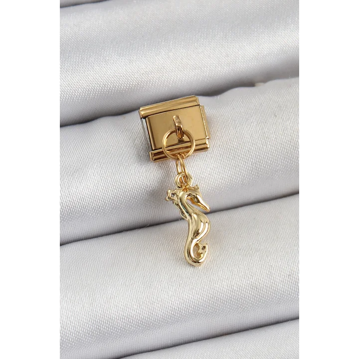 Mey İthalat® 316L Çelik Sallantılı Deniz Atı Model Gold Renk Nomination Charm