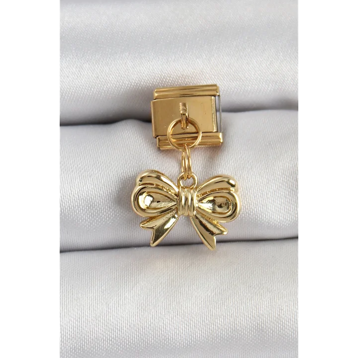 Mey İthalat® 316L Çelik Sallantılı Fiyonk Model Gold Renk Nomination Charm
