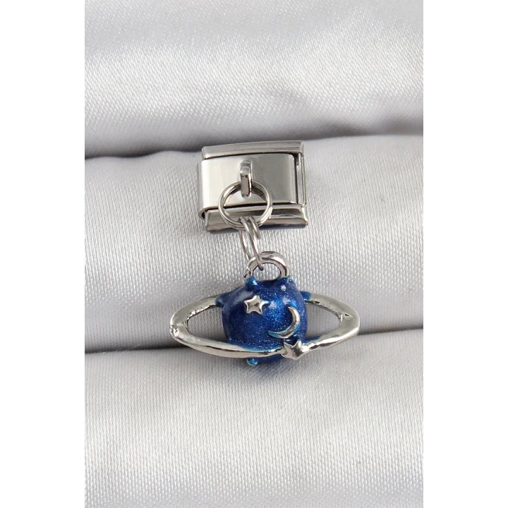 Mey İthalat® 316L Çelik Sallantılı Satürn Model Gümüş Renk Nomination Charm