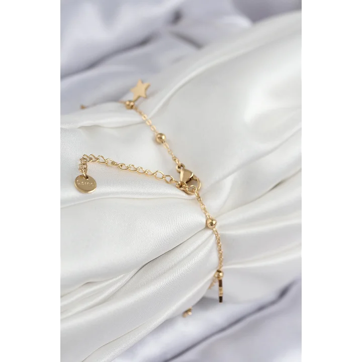 Mey İthalat® 316L Çelik Sıralı Yıldız Model Gold Renk Kadın Bileklik