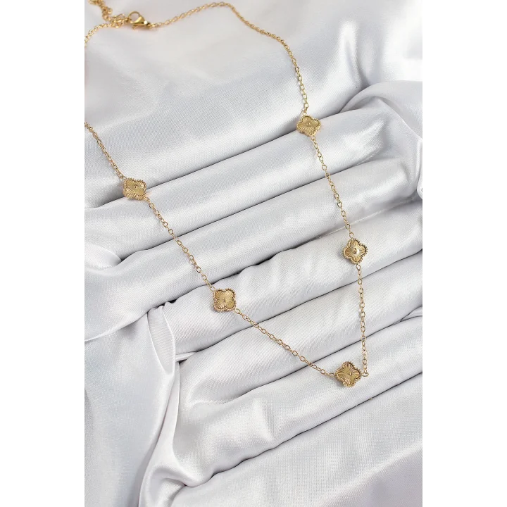Mey İthalat® 316L Çelik Yonca Model Gold Renk Kadın Kolye