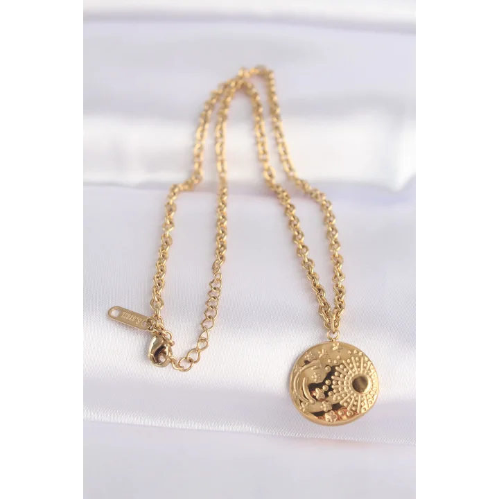 Mey İthalat® 316L Çelik Zincir Altın Renk Oval Desenli Kolye
