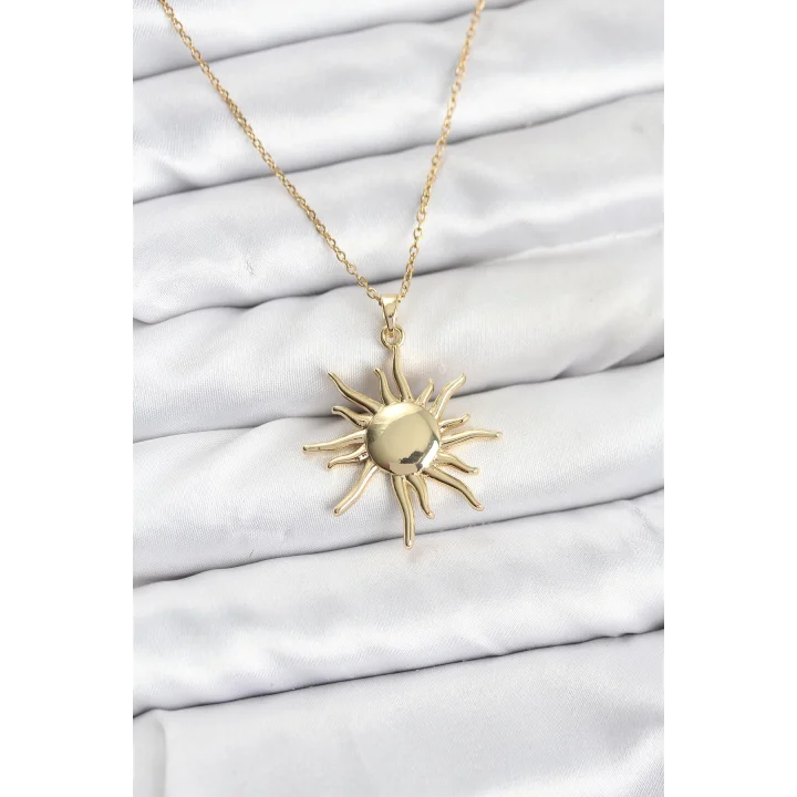 Mey İthalat® 316L Çelik Zincir Gold Renk Güneş Model Kadın Kolye
