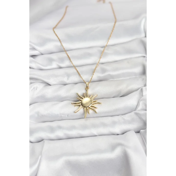 Mey İthalat® 316L Çelik Zincir Gold Renk Güneş Model Kadın Kolye