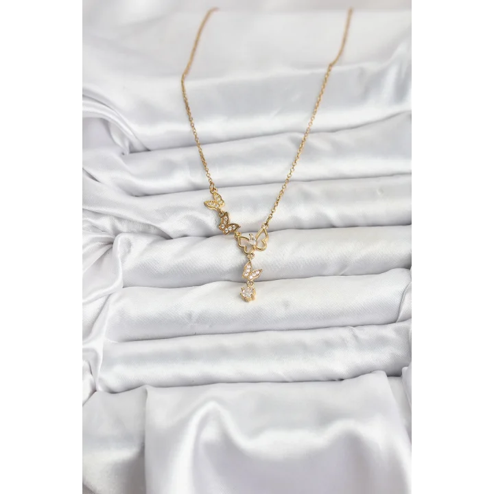 Mey İthalat® 316L Çelik Zincir Gold Renk Kelebek Model Kadın Kolye