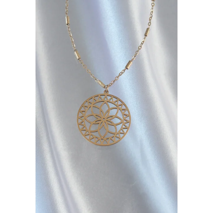 Mey İthalat® 316L Çelik Zincir Gold Renk Lotus Model Kolye