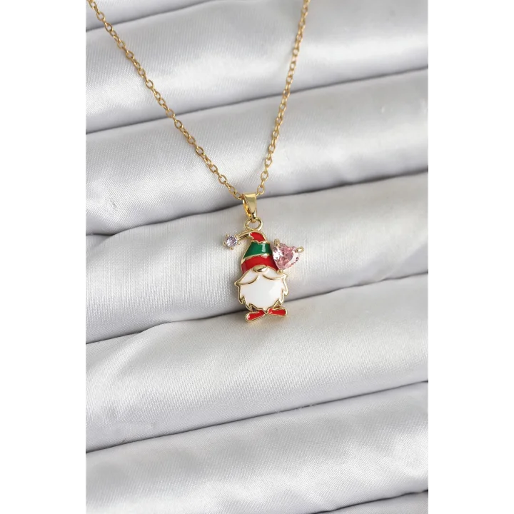 Mey İthalat® 316L Çelik Zincir Gold Renk Yılbaşı Teması Kadın Kolye