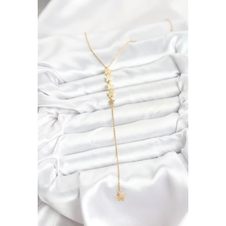 Mey İthalat® 316L Çelik Zincir Gold Renk Yıldız Model Y Kolye