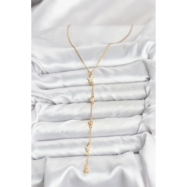 Mey İthalat® 316L Çelik Zincir Gold Renkli Yıldız Model Kadın Y Kolye