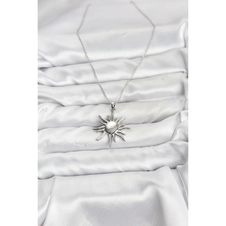 Mey İthalat® 316L Çelik Zincir Gümüş Renk Güneş Model Kadın Kolye