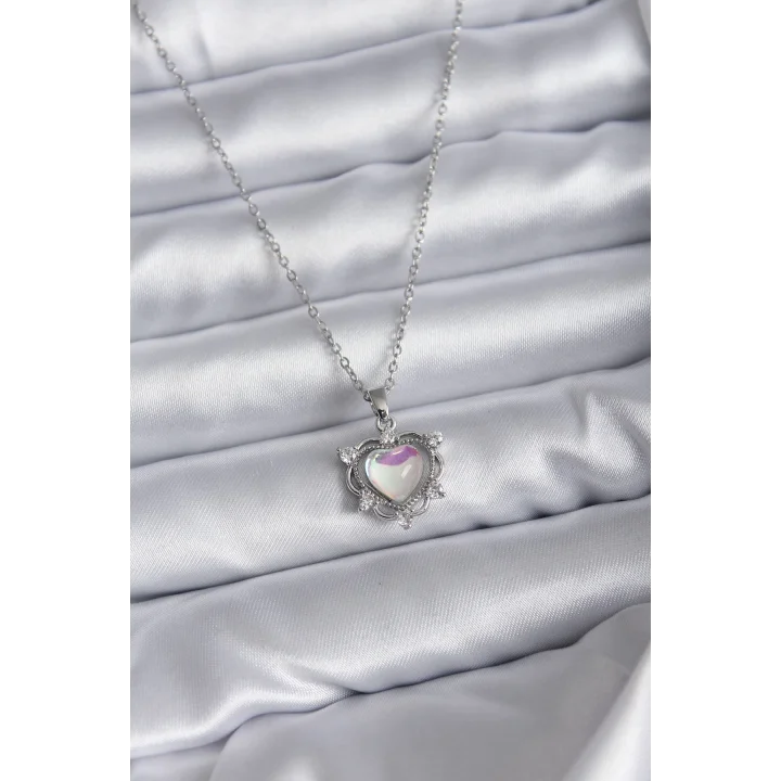 Mey İthalat® 316L Çelik Zincir Gümüş Renk Kalp Model Kadın Kolye