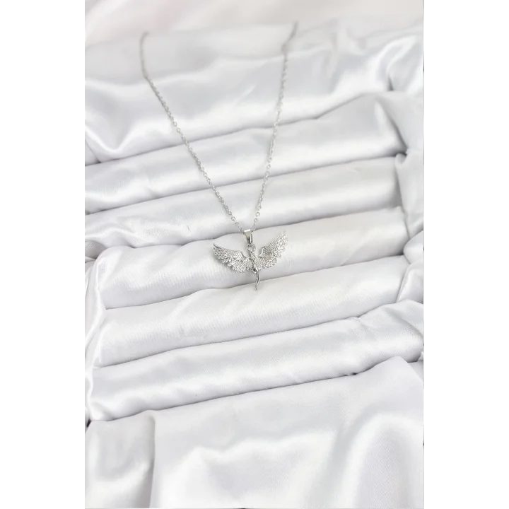 Mey İthalat® 316L Çelik Zincir Gümüş Renk Melek Model Kadın Kolye