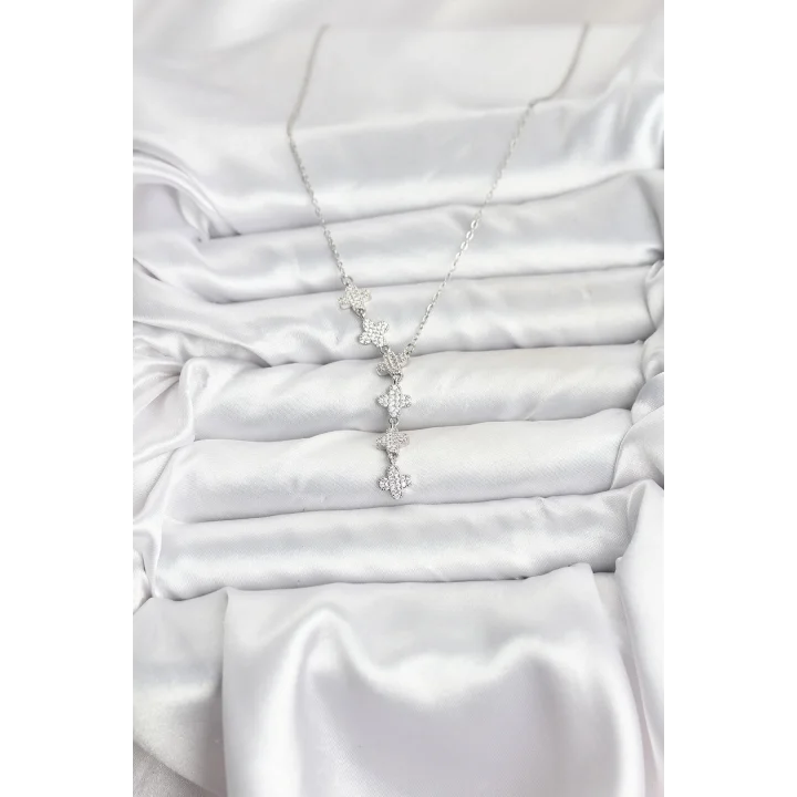 Mey İthalat® 316L Çelik Zincir Gümüş Renk Yonca Model Kadın Kolye