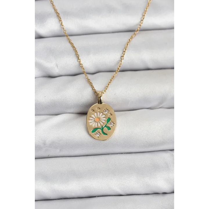 Mey İthalat® 316L Çelik Zincir Papatya Figürlü Kadın Kolye