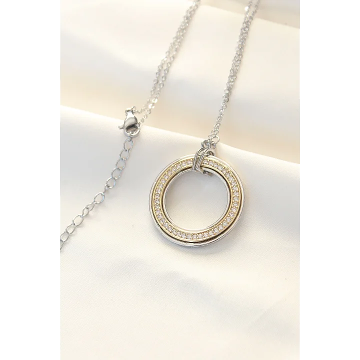 Mey İthalat® 316L Çelik Zirkon Taşlı Çift Renkli Tifany Kolye