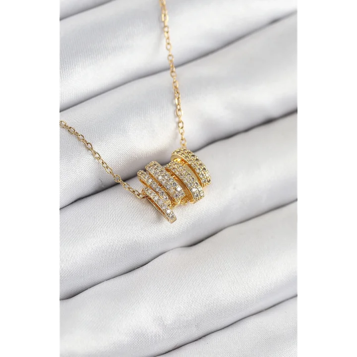 Mey İthalat® 316L Çelik Zirkon Taşlı Sarmal Model Gold Renk Kadın Kolye