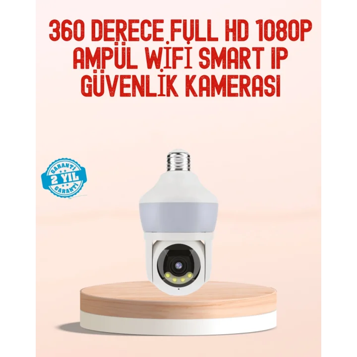 Mey İthalat® 360° Full HD Wi-Fi Akıllı Ampül Kamera Gece Görüşlü