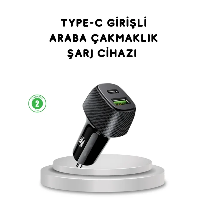 Mey İthalat® 38W Araç Şarj Cihazı Type-C PD USB Hızlı Şarj Çift Port