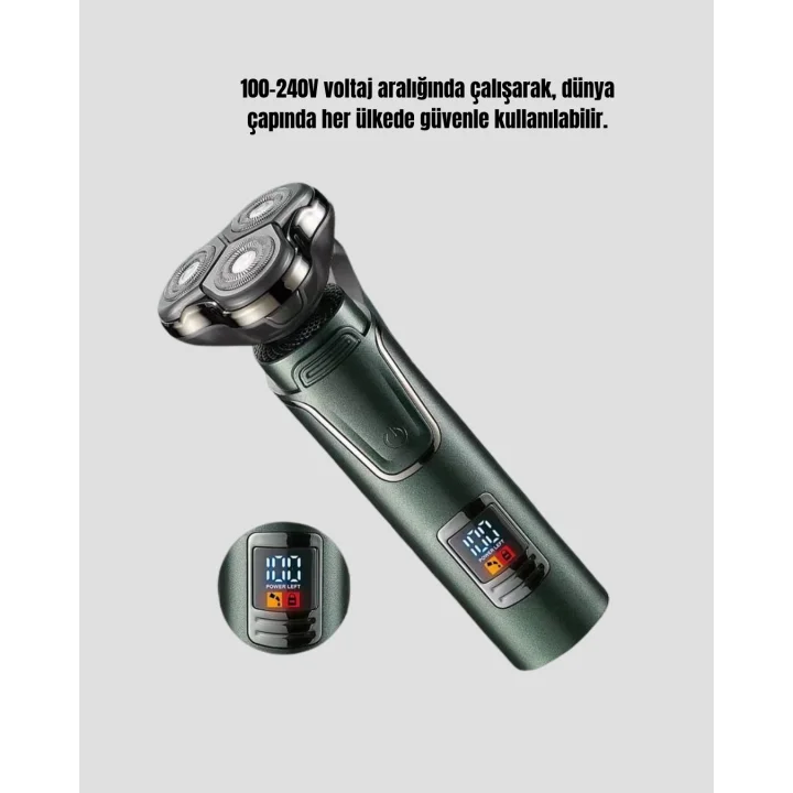 Mey İthalat® 3D Akıllı Kesim Teknolojili Şarjlı Tıraş Seti – 3 Başlıklı, Paslanmaz Çelik Bıçaklı