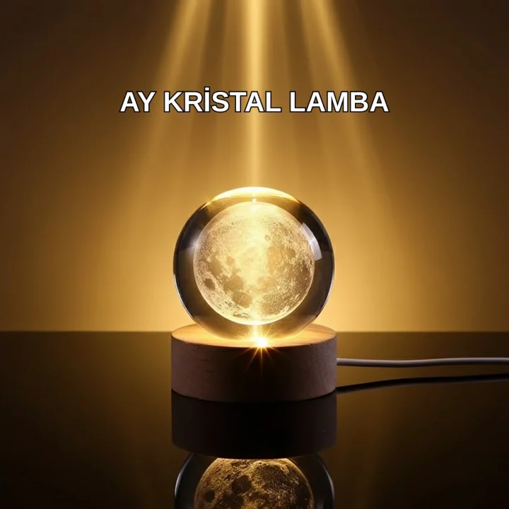 Mey İthalat® 3D Lazer İşlemeli Ay Küresi Ahşap Standlı USB Bağlantılı Dekoratif Lamba