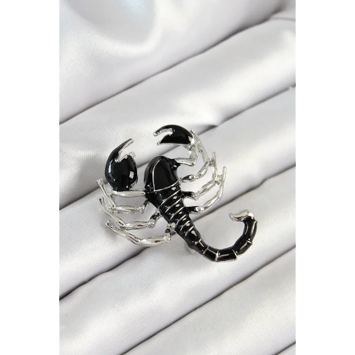 Mey İthalat® 3D Siyah Akrep Figürlü Gümüş Renk Kadın Broş