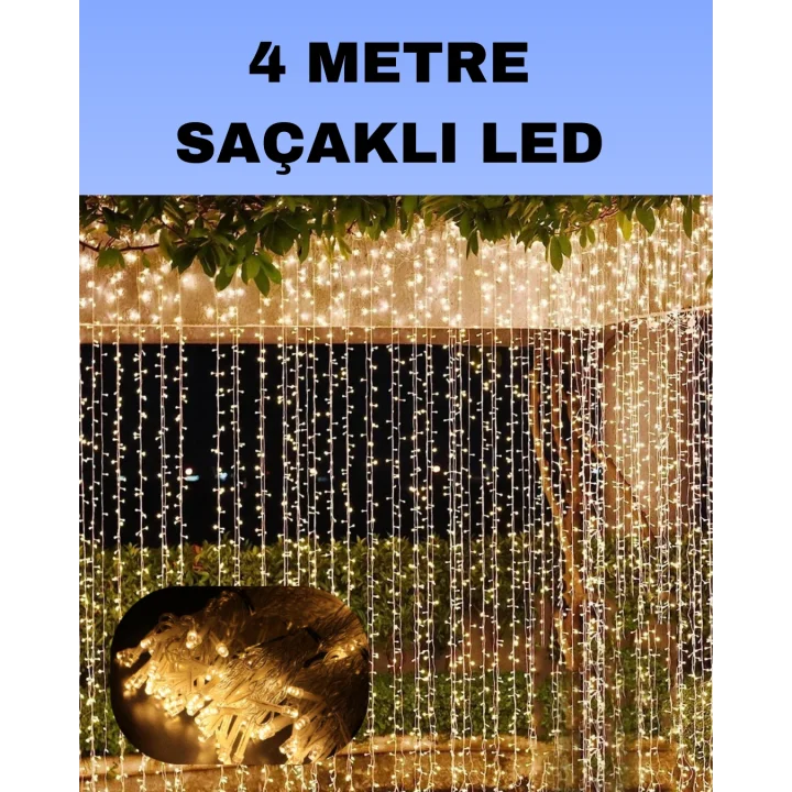 Mey İthalat® 4 Metre Icicle Şelale Led Perde Işık Sarı Aydınlatma