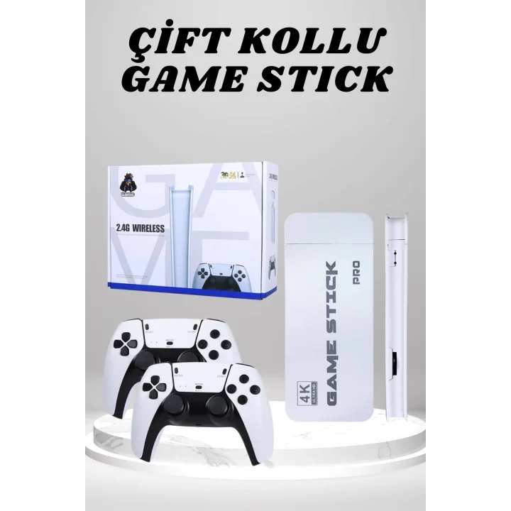 Mey İthalat® 4K HD Görüntü Kaliteli Retro Game Stick 20000 Oyunlu Çift Kollu Beyaz Game Stick