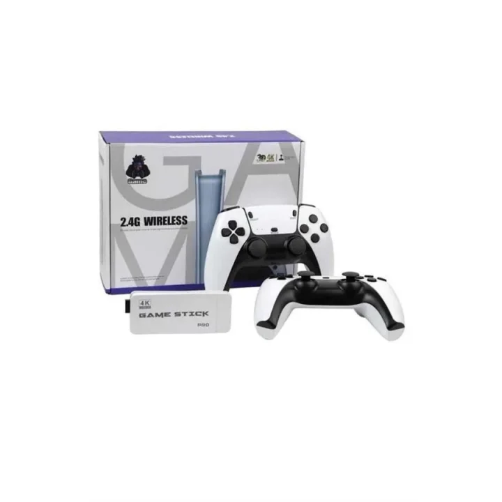 Mey İthalat® 4K HD Görüntü Kaliteli Retro Game Stick 20000 Oyunlu Çift Kollu Beyaz Game Stick