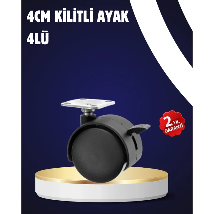 Mey İthalat® 4’lü Kilitli Tekerlek Ayak 4 cm Sessiz ve Dayanıklı