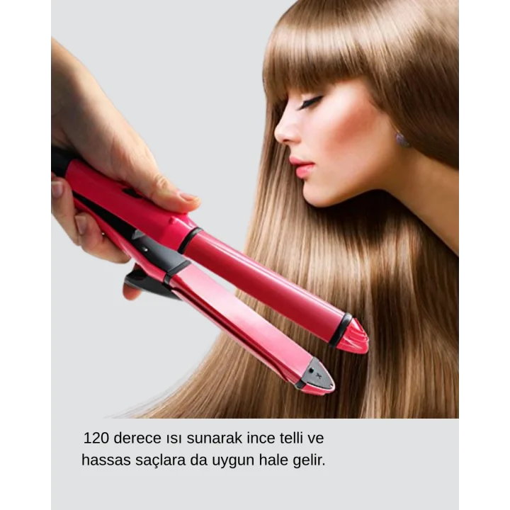 Mey İthalat® 5 Kademeli Seramik Saç Düzleştirici – Düz ve Kıvırcık Mod, 26 mm Plaka, Profesyonel Saç Şekillendirme