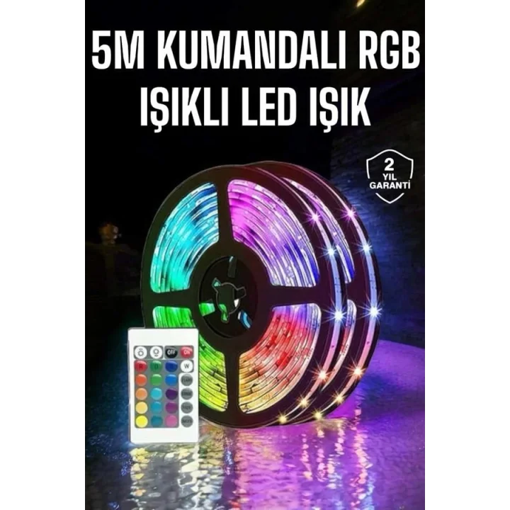 Mey İthalat® 5 Metre Şerit Led RGB Işıklı Kumandalı Güç Adaptörü Her Ortama Uygun