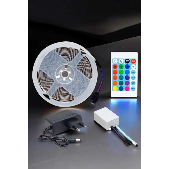Mey İthalat® 5 Metre Şerit Led RGB Işıklı Kumandalı Güç Adaptörü Her Ortama Uygun