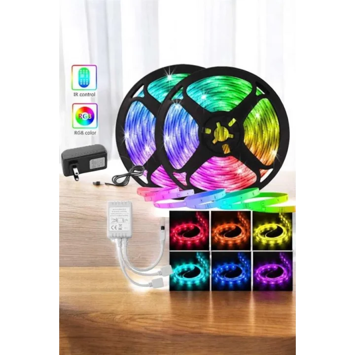Mey İthalat® 5 Metre Şerit Led RGB Işıklı Kumandalı Güç Adaptörü Her Ortama Uygun