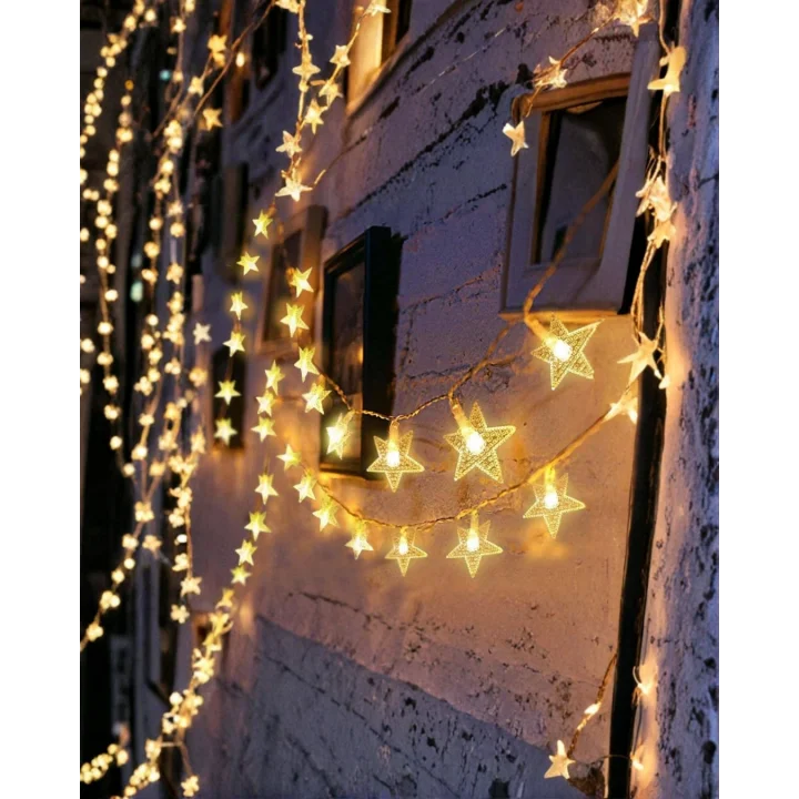 Mey İthalat® 5 Metre Yıldız Şeklinde Led Şerit Işık Sabit Beyaz Aydınlatma