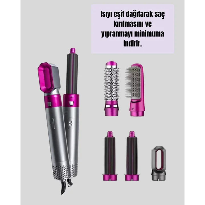 Mey İthalat® 5 Parça Saç Şekillendirme Seti Düzleştirme Dalga ve Bukle Yapma