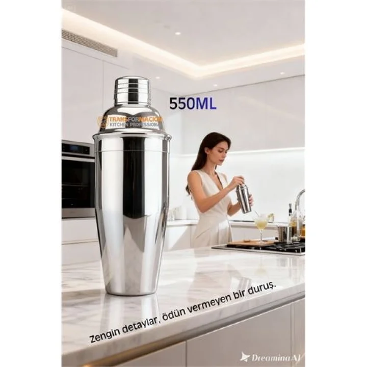 Mey İthalat® 550 ml Inox Shaker - Kokteyl Karıştırma Kabı  Süzgeçli Bar Shaker Paslanmaz Çelik
