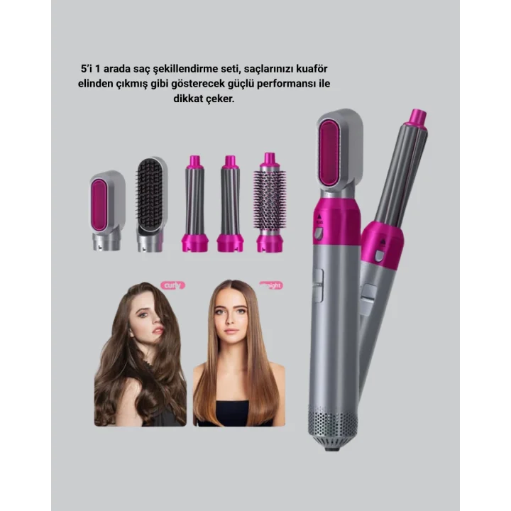 Mey İthalat® 5’i 1 Arada Saç Şekillendirici Set Kuaför Düzeyinde Performans ve Ergonomik Tasarım
