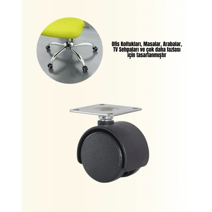 Mey İthalat® 6 cm Kilitsiz Masa Ayağı Tekerleği 4’lü Set Çok Amaçlı